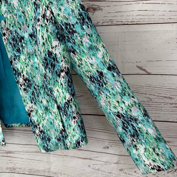 Kasper Women's Blue Green Print Open Front Blazer Jacket Size 6 - Picture 4 of 12